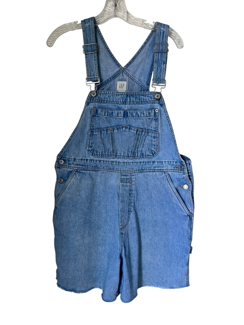 GAP Denim Classic Bib Shorts Overalls  Distressed Hem Y2K 90’s 100% Cotton  L